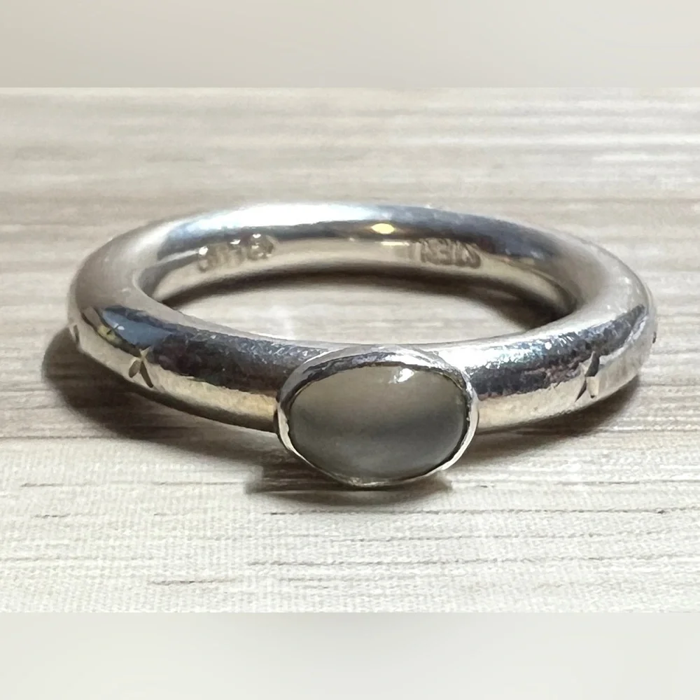 Vintage Designed Signed GK Sterling Silver Moonstone Cabochon Ring, Size 5.5